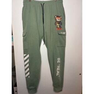 RGSTR Sweatpants Mens L Green Be Real Cyborg Bear Cargo Joggers Streetwear